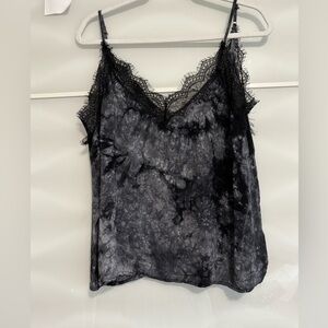 Vici camisole black grey tie dye eyelash lace tank top size L Rayon sexy